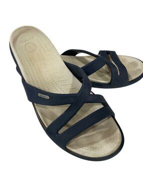 Womens Crocs Navy Blue Slip-On Sandals With Open Toe & Durable Sole